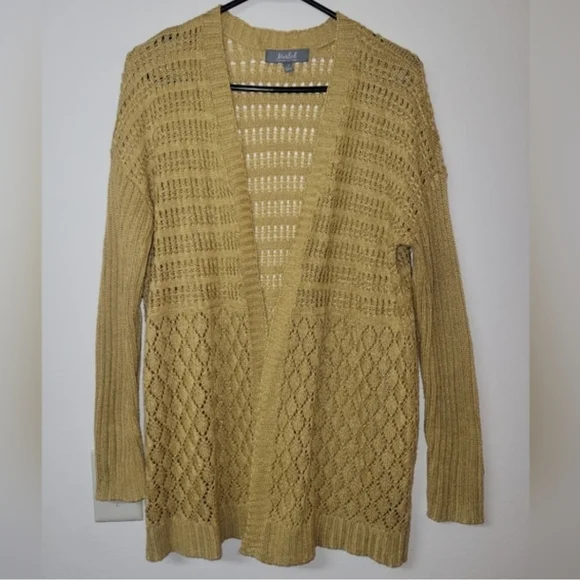 Marled Mustard Yellow Open-Front Knit Cardigan - Picture 2 of 12